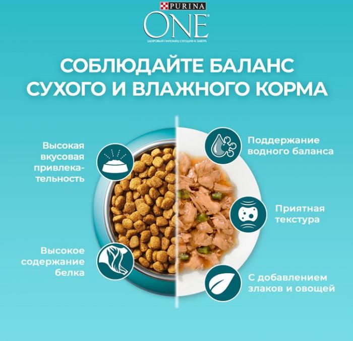 Сухой корм Purina ONE® полнорационный для взрослых кошек, живущих в домашних условиях, с высоким содержанием индейки