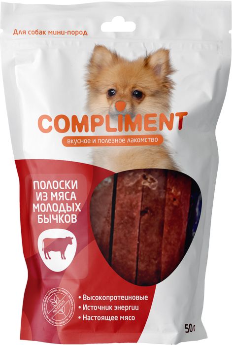 Compliment лакомство для собак малых пород, полоски из мяса молодых бычков