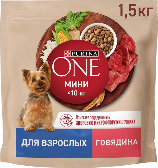 Сухой корм Purina ONE® для взрослых собак мелких и карликовых пород, с высоким содержанием говядины и с рисом