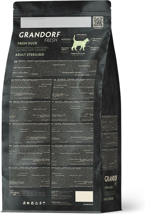 Grandorf Fresh корм для стерилизованных кошек, беззерновой, с живыми пробиотиками, свежее мясо утки с бататом