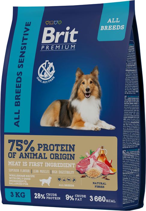 Brit Premium корм для собак всех пород, с чувствительным пищеварением, с ягненком и индейкой