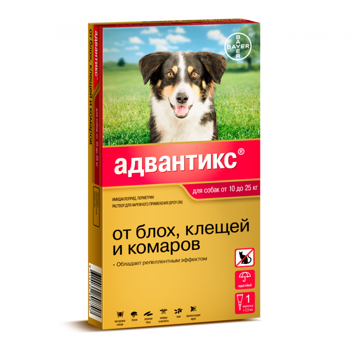 Bayer Advantix капли для собак от 10 до 25 кг