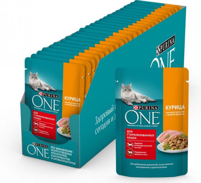 Влажный корм Purina ONE® для стерилизованных кошек, с курицей и зеленой фасолью
