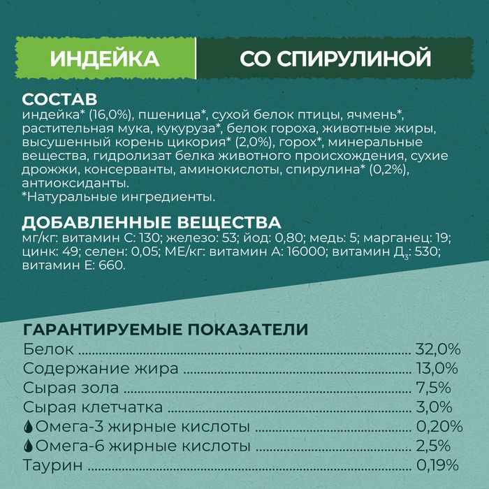 Сухой корм Purina ONE® Природа Здоровья® для взрослых кошек, со спирулиной, с высоким содержанием индейки