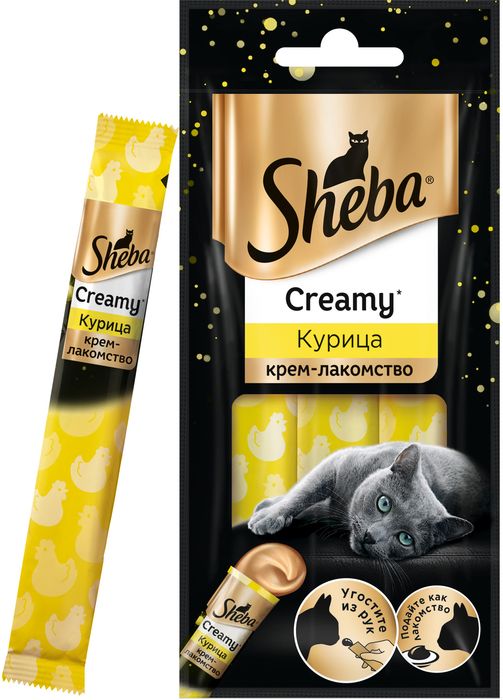Sheba крем-лакомство для взрослых кошек всех пород, курица
