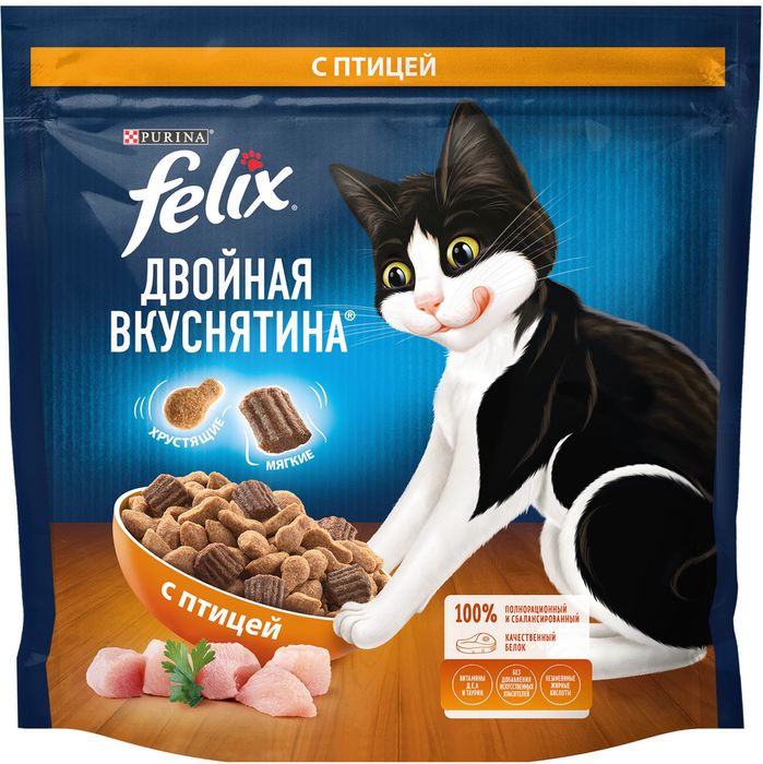 Сухой корм Felix® Двойная Вкуснятина® для взрослых кошек, с птицей