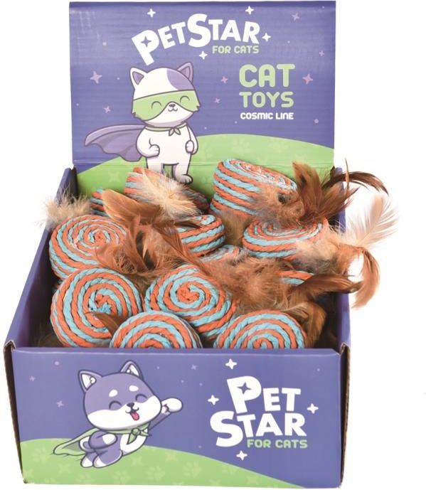 Pet Star игрушка для кошек, спираль с пером, разноцветная, сизаль