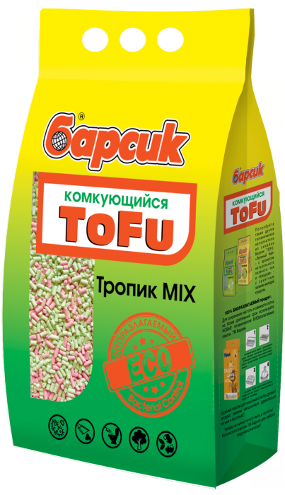 Барсик Tofu Mix Тропик комкующийся наполнитель для кошачьего туалета