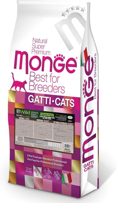 Monge Cat BWild Grain Free корм для взрослых кошек крупных пород, беззерновой, мясо буйвола