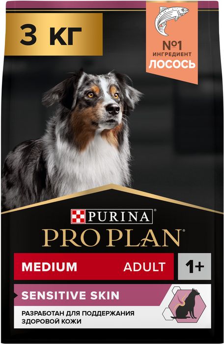 Сухой корм Pro Plan® Sensitive Skin для взрослых собак средних пород с чувствительной кожей, с высоким содержанием лосося