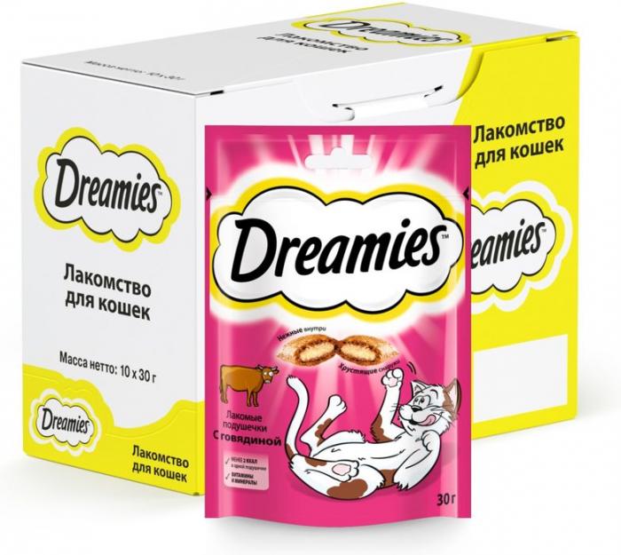 Dreamies лакомство для кошек подушечки с говядиной