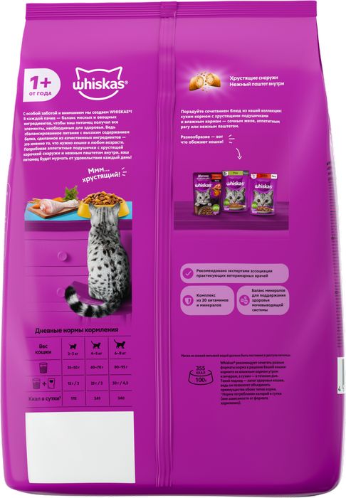 Whiskas корм для взрослых стерилизованных кошек всех пород, подушечки с курицей