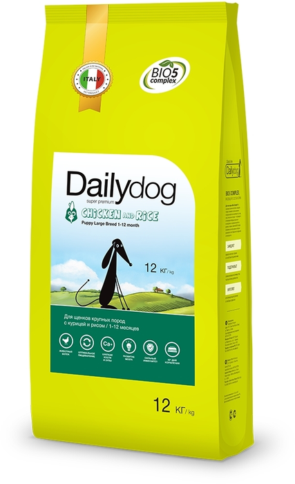 Dailydog сухой корм для щенков крупных пород, курица и рис