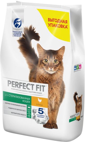 Perfect Fit корм для взрослых стерилизованных кошек всех пород, курица