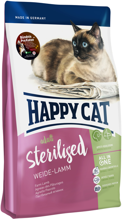 Happy Cat сухой корм для взрослых и пожилых стерилизованных кошек всех пород, контроль веса, ягненок