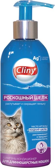 Cliny Роскошный шелк шампунь-кондиционер для длинношерстных кошек