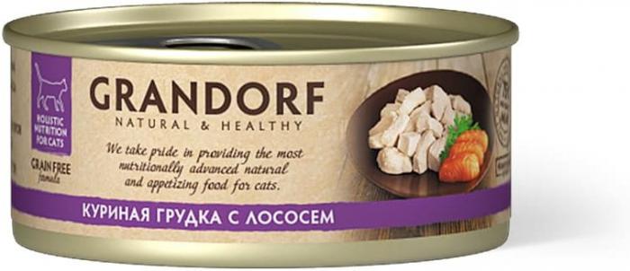 Grandorf влажный корм для взрослых кошек всех пород, куриная грудка с лососем