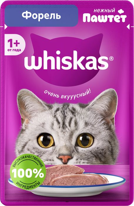 Whiskas влажный корм для взрослых кошек, паштет с форелью