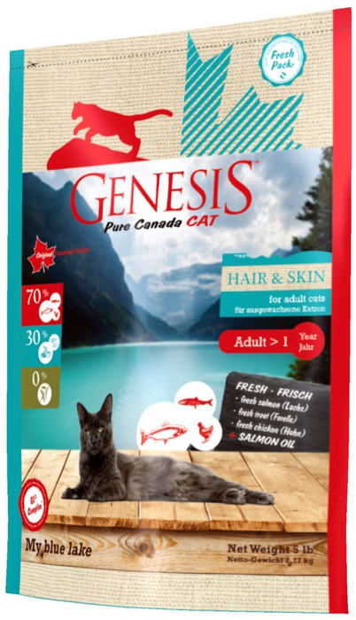 Genesis сухой корм для взрослых кошек всех пород, идеальная кожа и шерсть, лосось, форель и курица