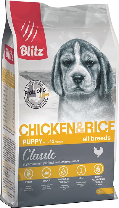 Blitz Classic корм для щенков всех пород, курица и рис