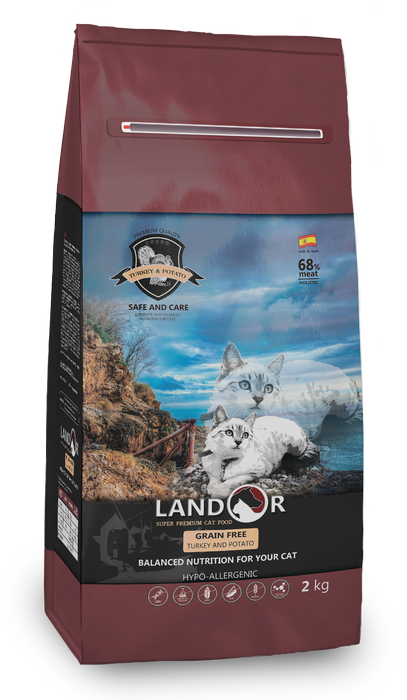 Landor сухой корм для взрослых кошек всех пород, беззерновой, индейка и батат
