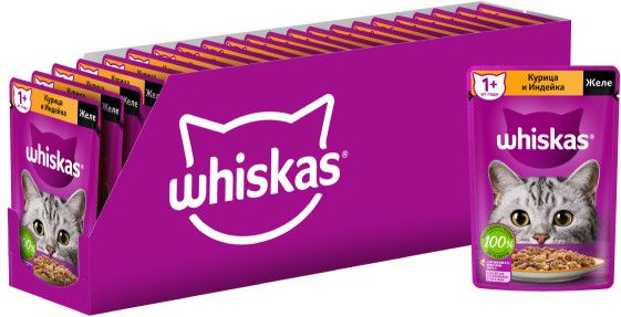 Whiskas влажный корм для кошек, желе с курицей и индейкой