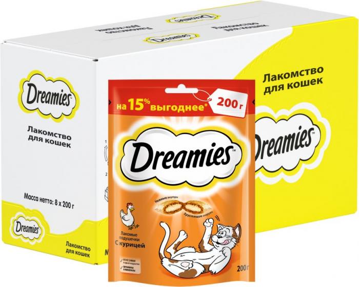 Dreamies лакомство для кошек подушечки с курицей
