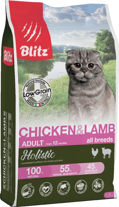 Blitz Holistic Chicken&Lamb Cat корм для кошек низкозерновой, курица и ягненок
