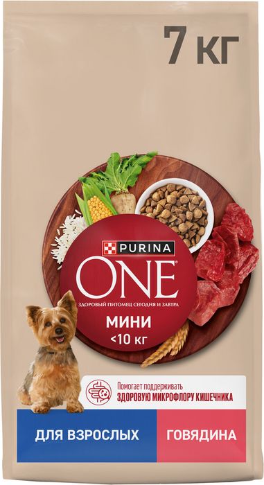 Сухой корм Purina ONE® для взрослых собак мелких и карликовых пород, с высоким содержанием говядины и с рисом