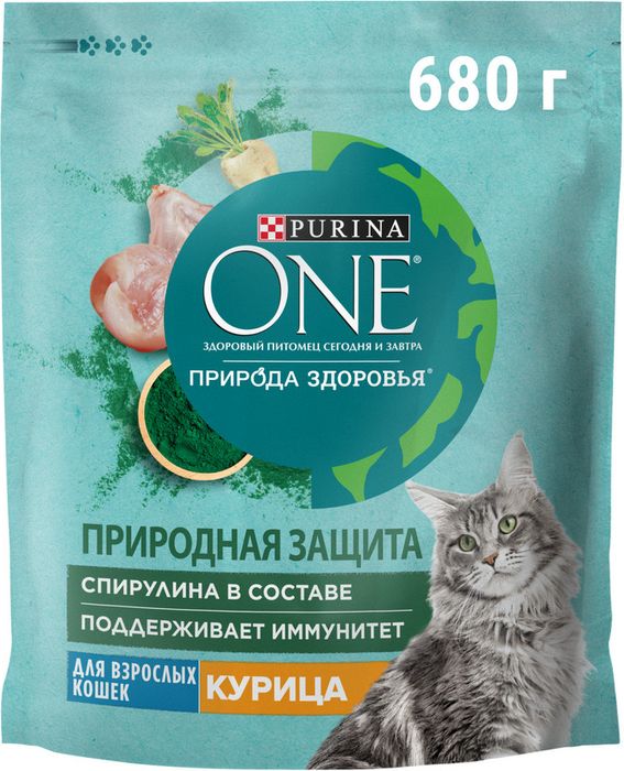 Сухой корм Purina ONE® Природа Здоровья® для взрослых кошек со спирулиной, с высоким содержанием курицы