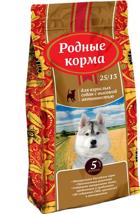 Родные Корма корм для взрослых собак всех пород, с высокой активностью, курица