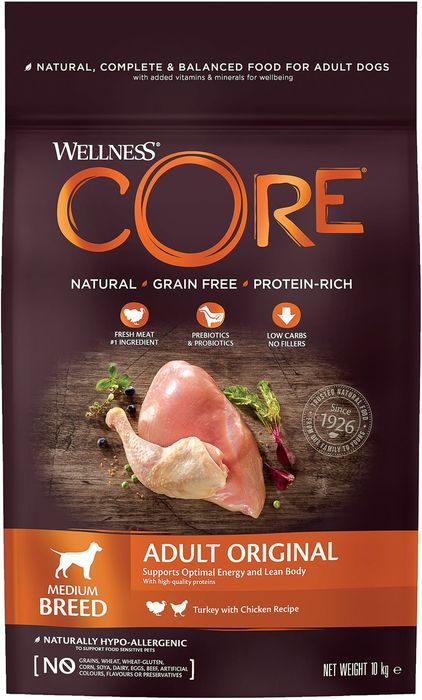 Wellness Core корм для взрослых собак средних пород, беззерновой, индейка и курица