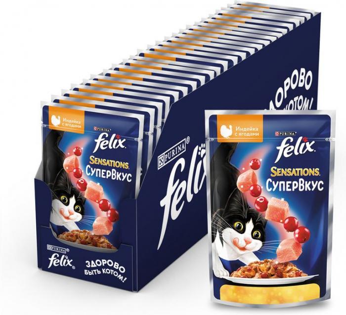 Влажный корм Felix® Sensations Супервкус для кошек, со вкусом индейки и ягод, в желе