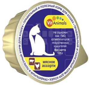 VitAnimals влажный корм для взрослых кошек всех пород, мясное ассорти