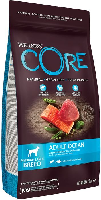Wellness Core корм для взрослых собак всех пород, беззерновой, лосось и тунец