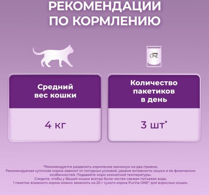 Влажный корм Purina ONE® для кошек особенно привередливых к вкусу, индейка и утка высокого качества с морковью