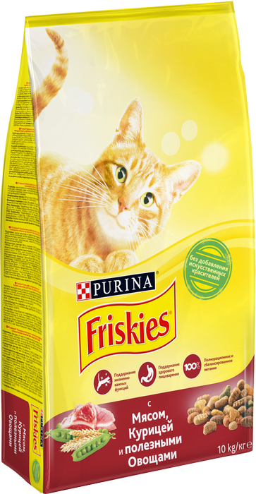 Friskies сухой корм для взрослых кошек всех пород, мясо и овощи