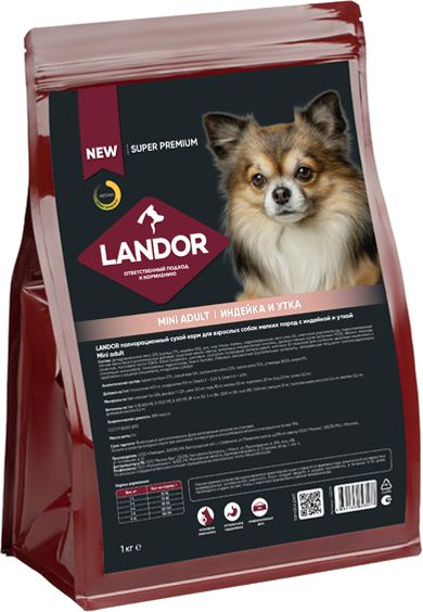 Landor корм для собак малых пород, c индейкой и уткой