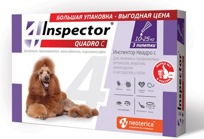 Inspector Quadro C капли для собак весом 10-25 кг от внешних и внутренних паразитов