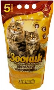 Зооник древесный комкующийся наполнитель для кошачьих туалетов, для длинношерстных кошек