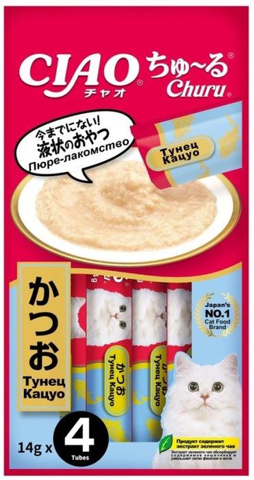 Inaba Ciao Churu лакомство-пюре для кошек, тунец кацуо