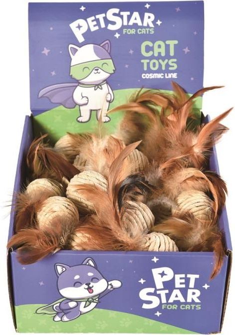 Pet Star игрушка для кошек, мяч с пером, сизаль