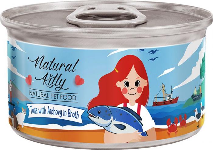Pettric Natural Kitty влажный корм для кошек, тунец с анчоусами в бульоне