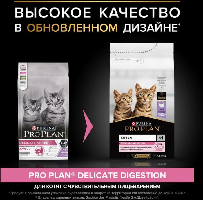Сухой корм Pro Plan® Kitten Delicate Digestion для котят с чувствительным пищеварением, с высоким содержанием индейки