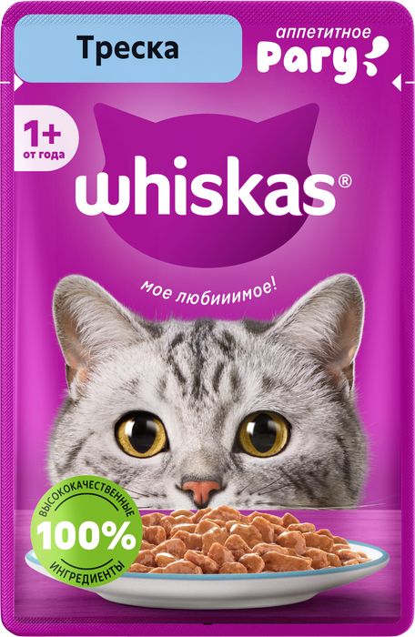 Whiskas влажный корм для взрослых кошек, рагу с треской