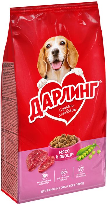 Сухой корм ДАРЛИНГ для взрослых собак, с мясом и добавлением овощей