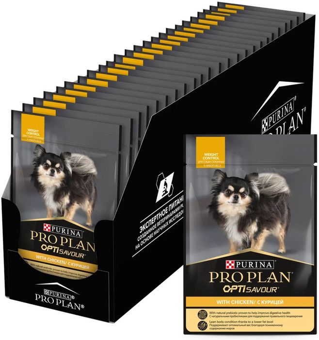 Влажный корм Pro Plan® для взрослых собак мелких и карликовых пород, склонных к набору веса, с курицей в соусе