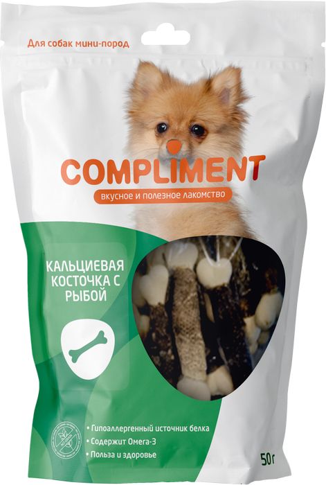 Compliment лакомство для собак малых пород, кальцевые косточки с рыбой
