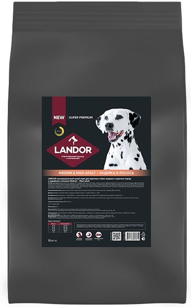 Landor корм для собак средних и крупных пород, c индейкой и лососем