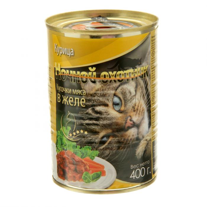 Ночной охотник влажный корм для кошек кусочки с курицей в желе